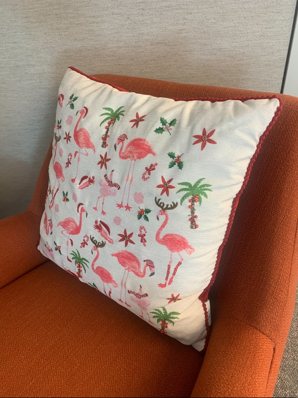 Set of 2 NWOT Sigrid Olsen red velvet pink flamingo Christmas pillow covers 20”